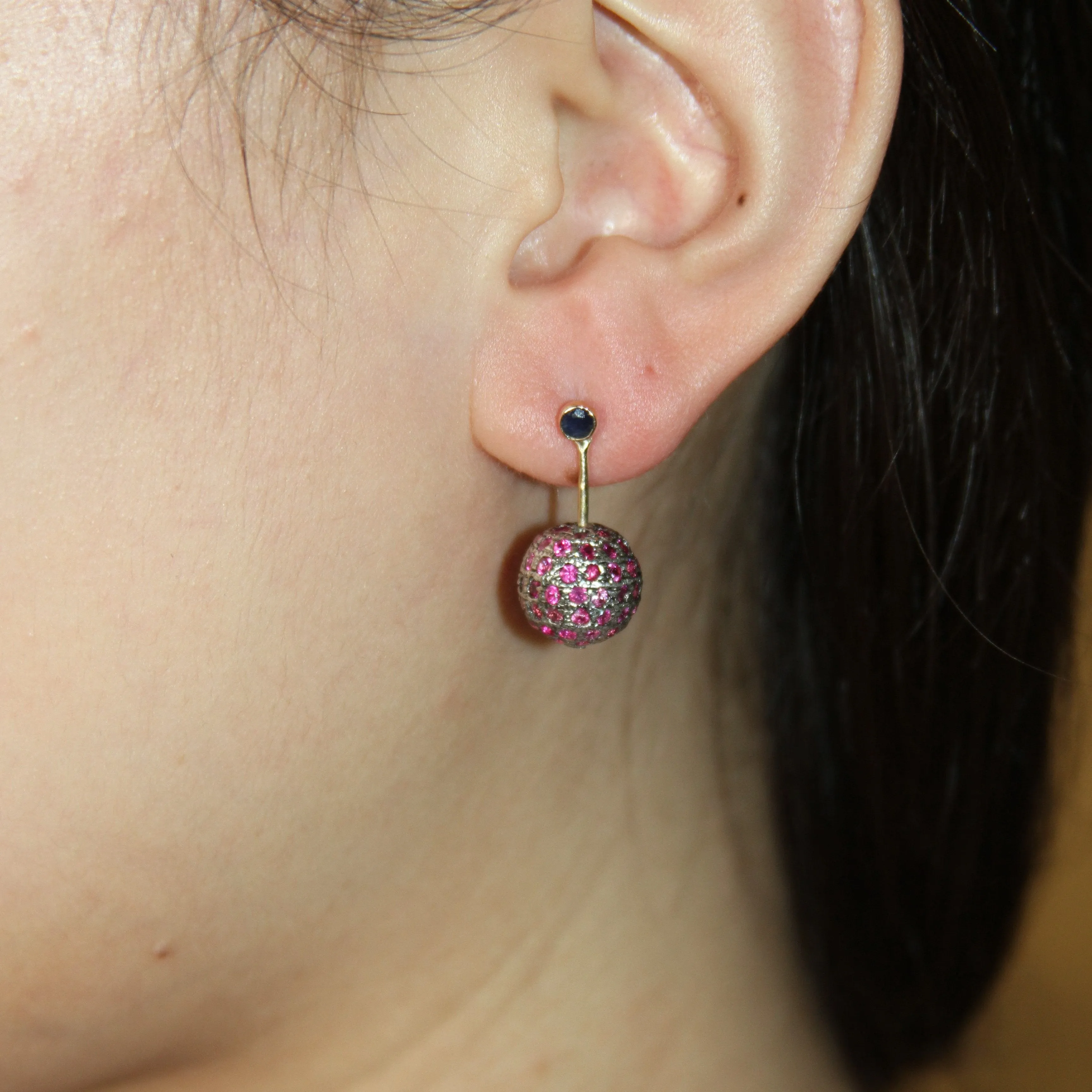 Mona Ruby Disco Ball Earrings