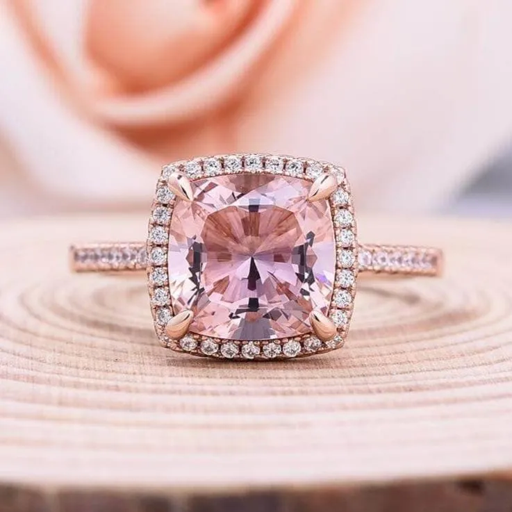 Morganite 5.0 Carat Cushion Cut Wedding Ring Set