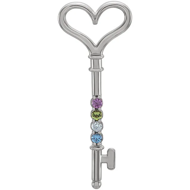 Mother's Family Birthstone Key Pendant or Necklace