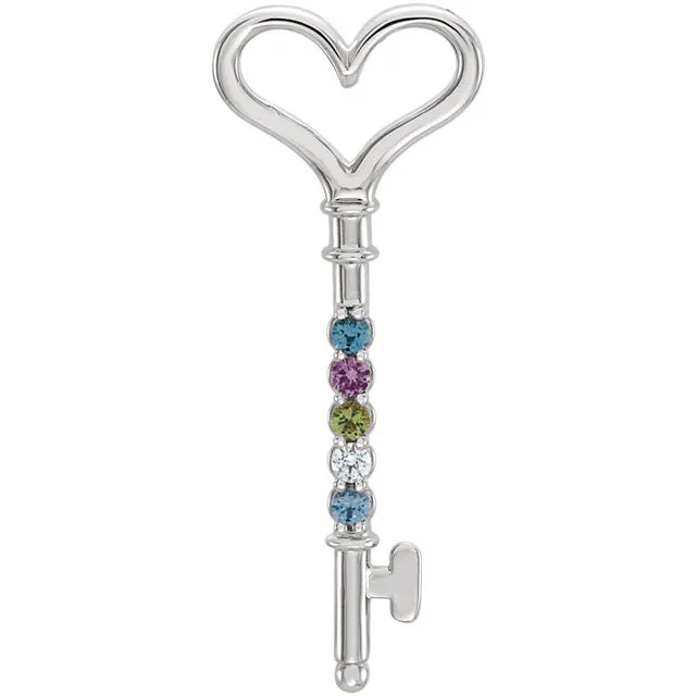 Mother's Family Birthstone Key Pendant or Necklace