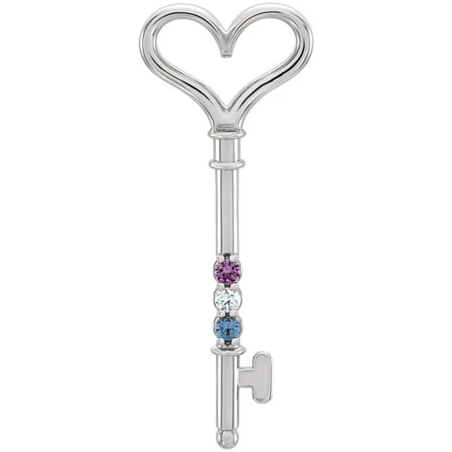 Mother's Family Birthstone Key Pendant or Necklace