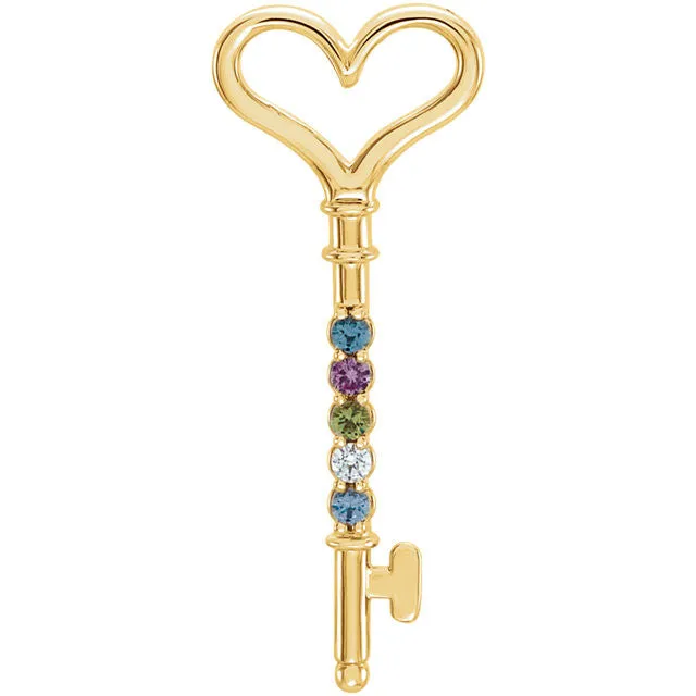 Mother's Family Birthstone Key Pendant or Necklace