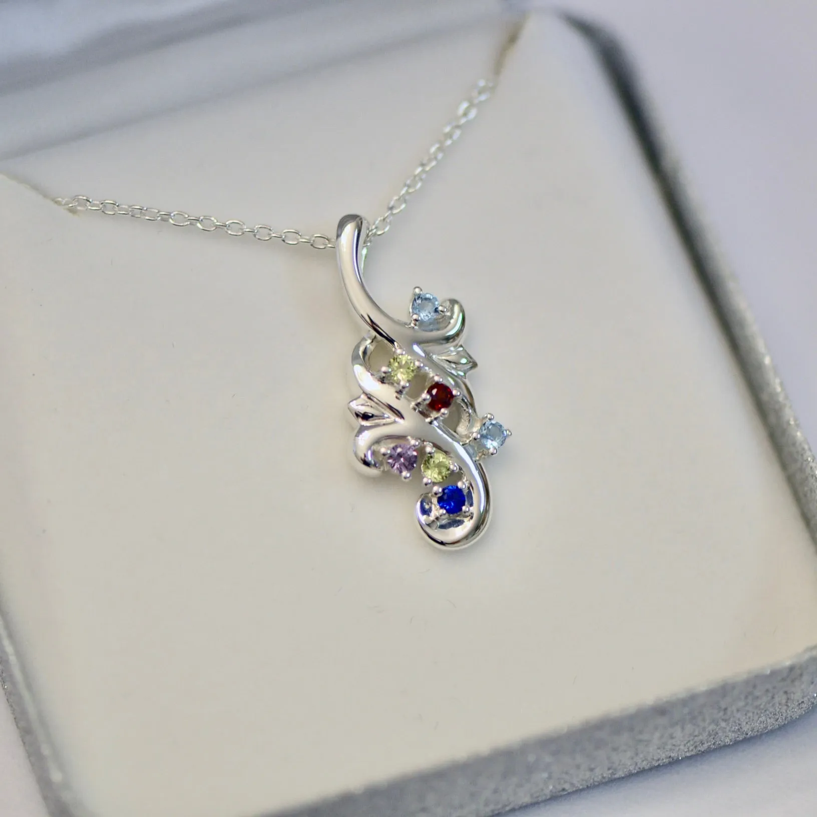 Mother's Family Birthstone Slide Floral Pendant or Necklace