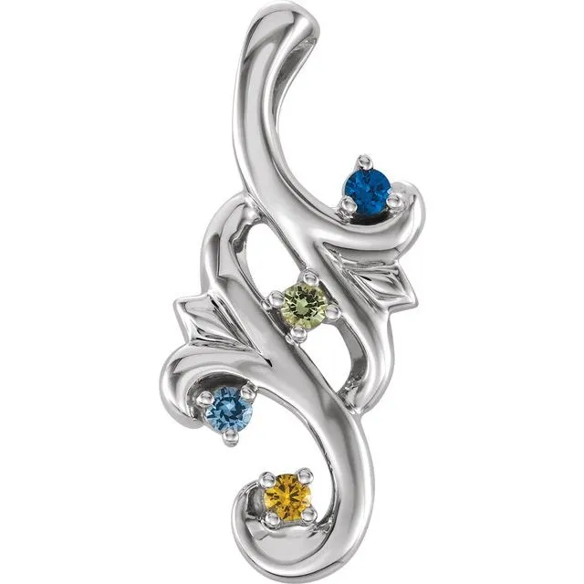 Mother's Family Birthstone Slide Floral Pendant or Necklace