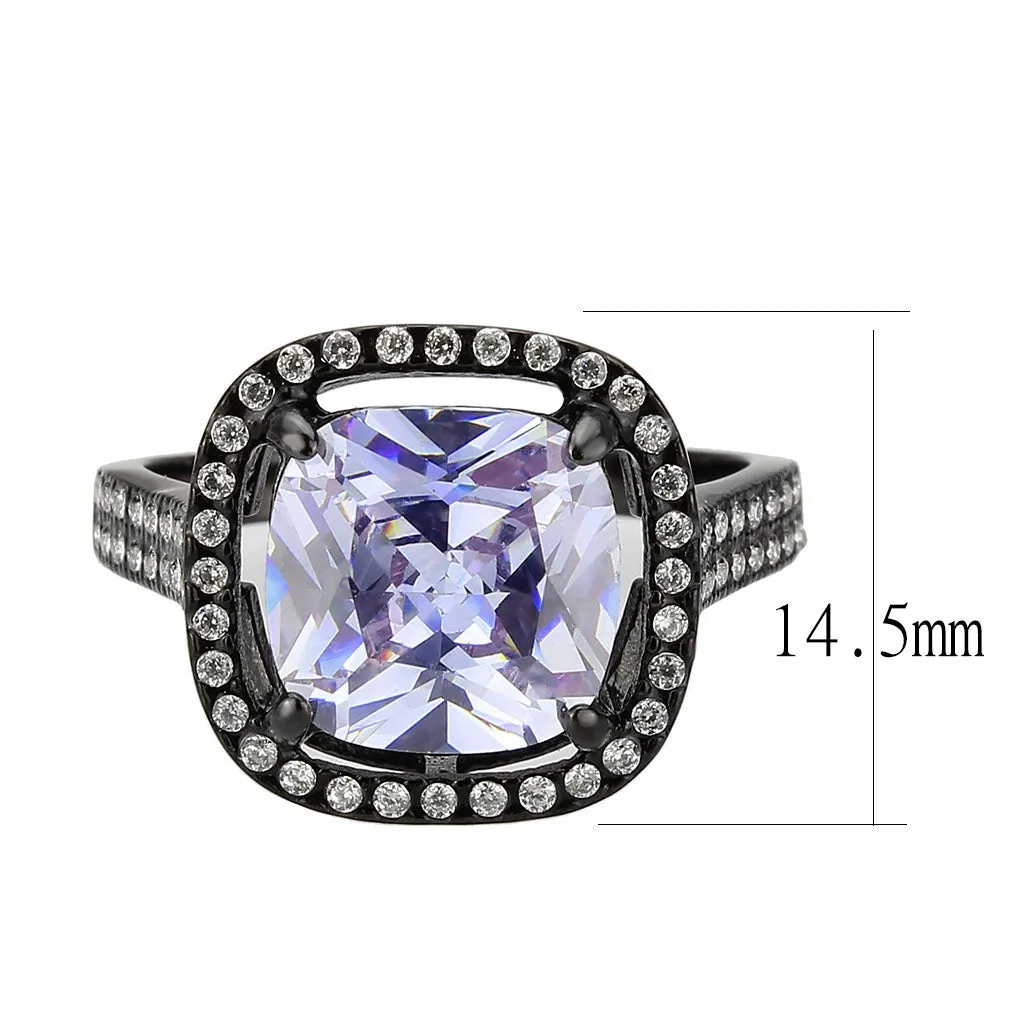 MT4373 - IP Black Stainless Steel Ring with Beautiful Crystals in Light Amethyst -Tanzanite - February Birthstone