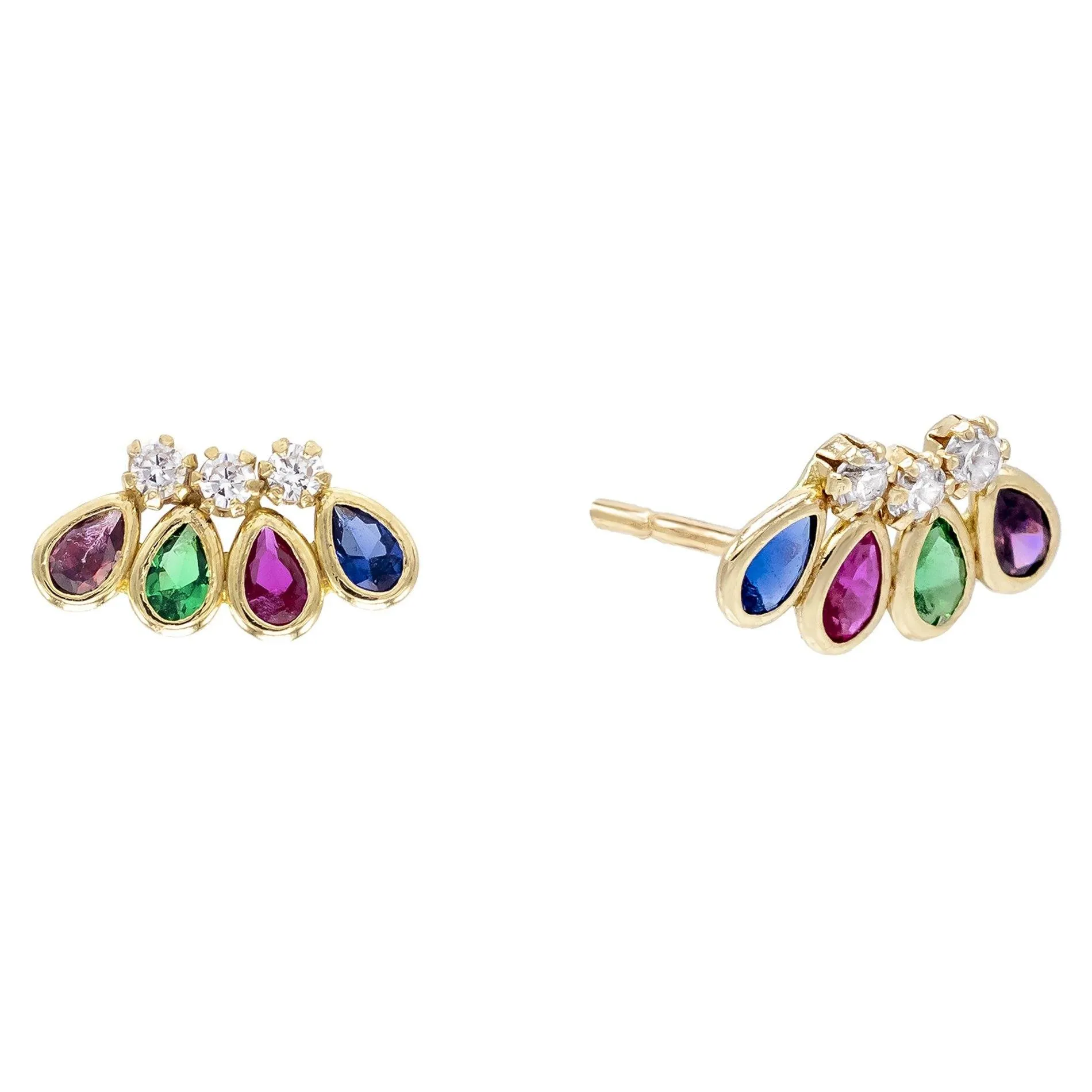 Multi Teardrop Stud Earring 14K