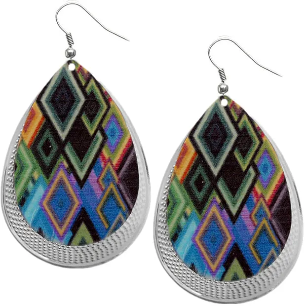 Multicolor Diamond Pattern Teardrop Earrings