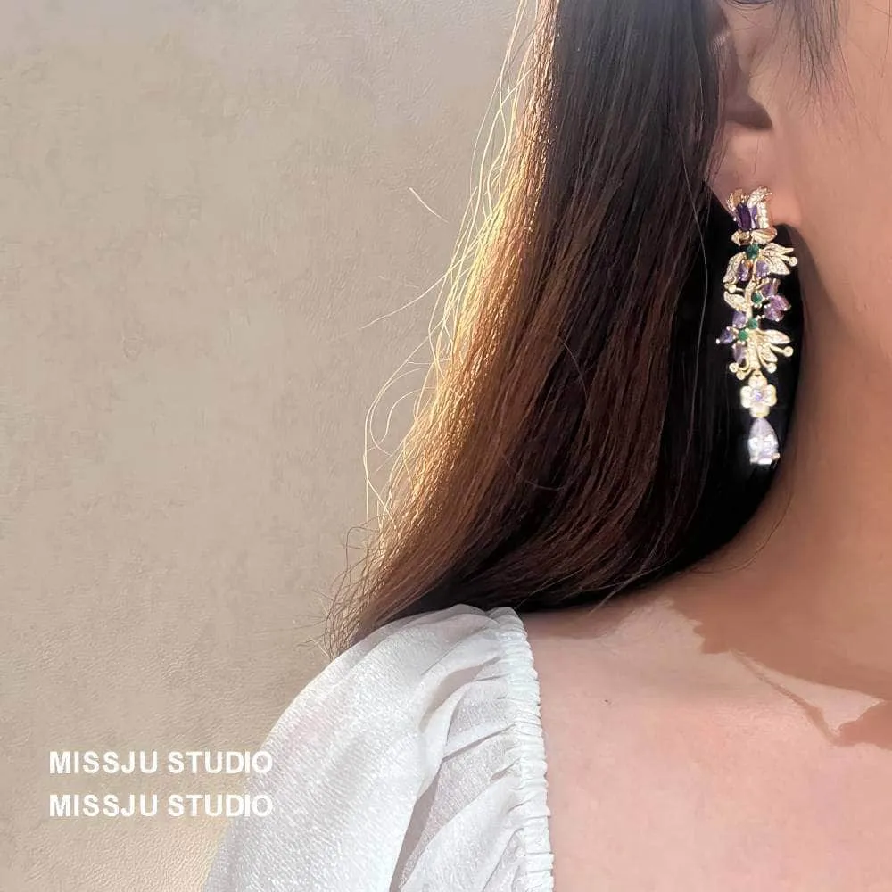 Multicolor Gemstone Floral Deco Crystal Teardrop Earrings