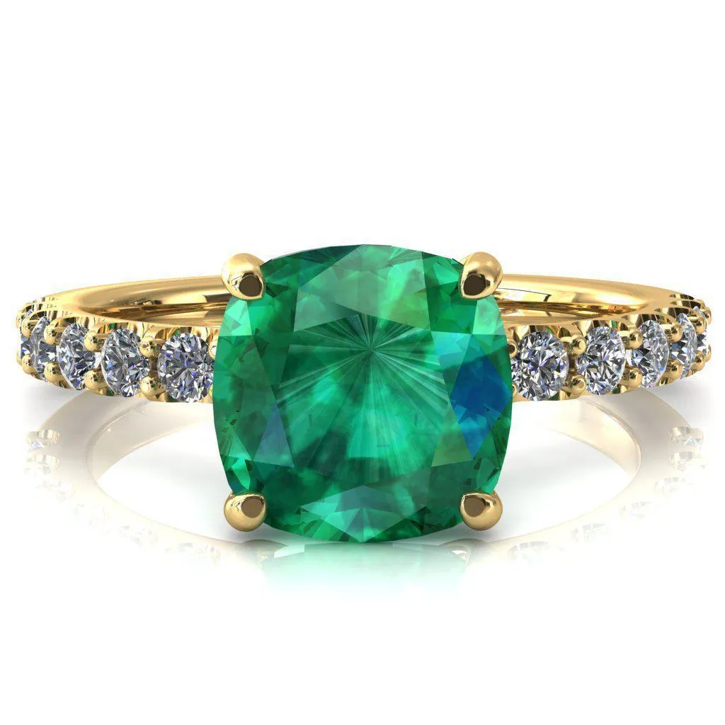 Mylene Cushion Emerald 4 Prong Sculptural Half Eternity Diamond Engagement Ring