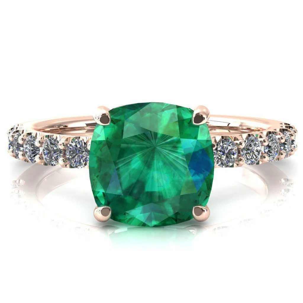 Mylene Cushion Emerald 4 Prong Sculptural Half Eternity Diamond Engagement Ring