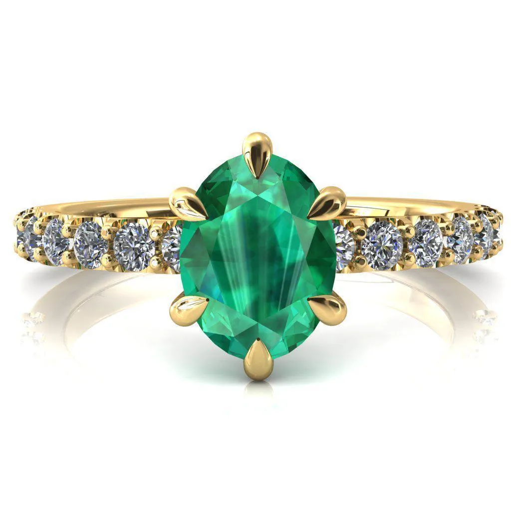 Mylene Oval Emerald 6 Prong Sculptural Half Eternity Diamond Engagement Ring