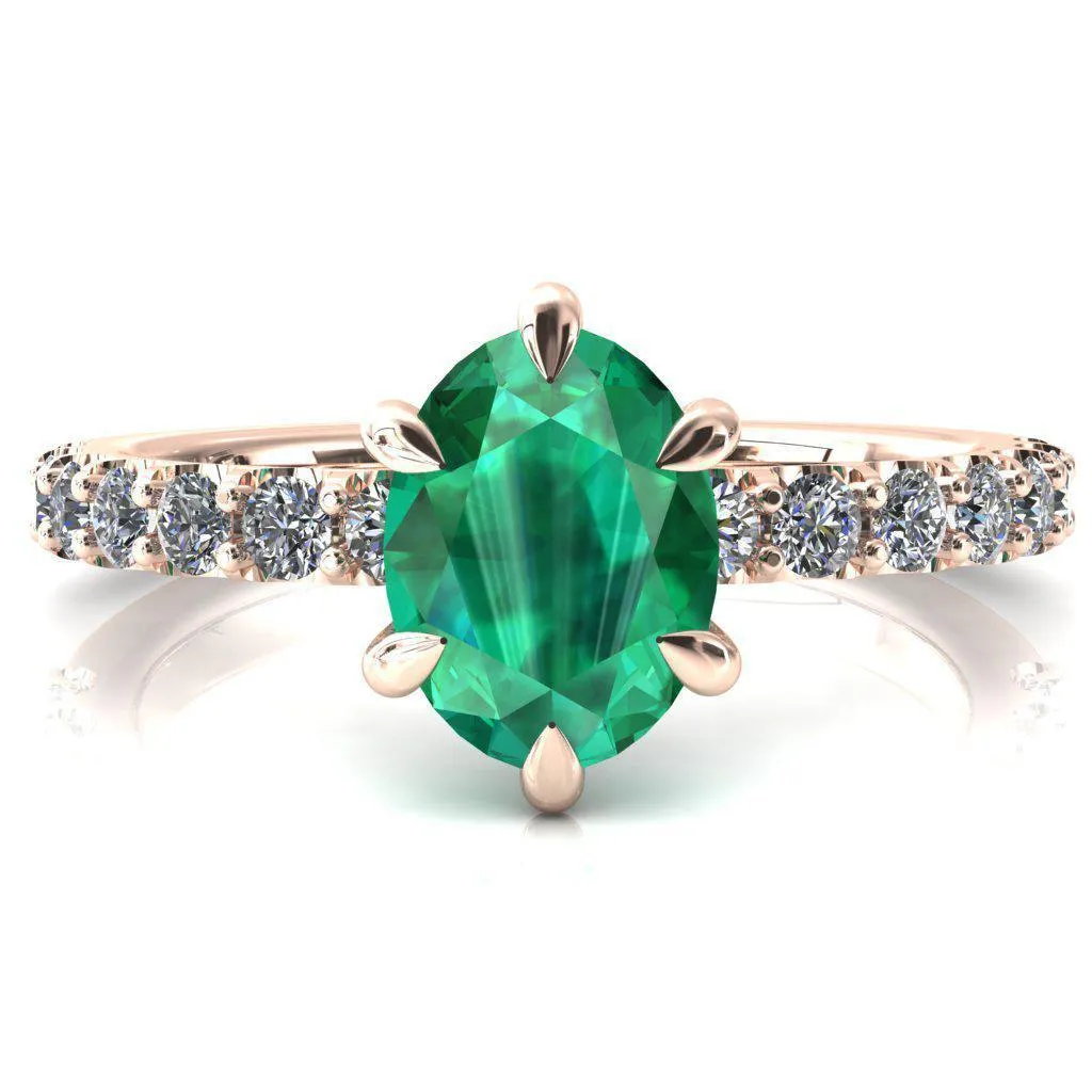Mylene Oval Emerald 6 Prong Sculptural Half Eternity Diamond Engagement Ring