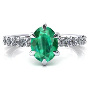 Mylene Oval Emerald 6 Prong Sculptural Half Eternity Diamond Engagement Ring