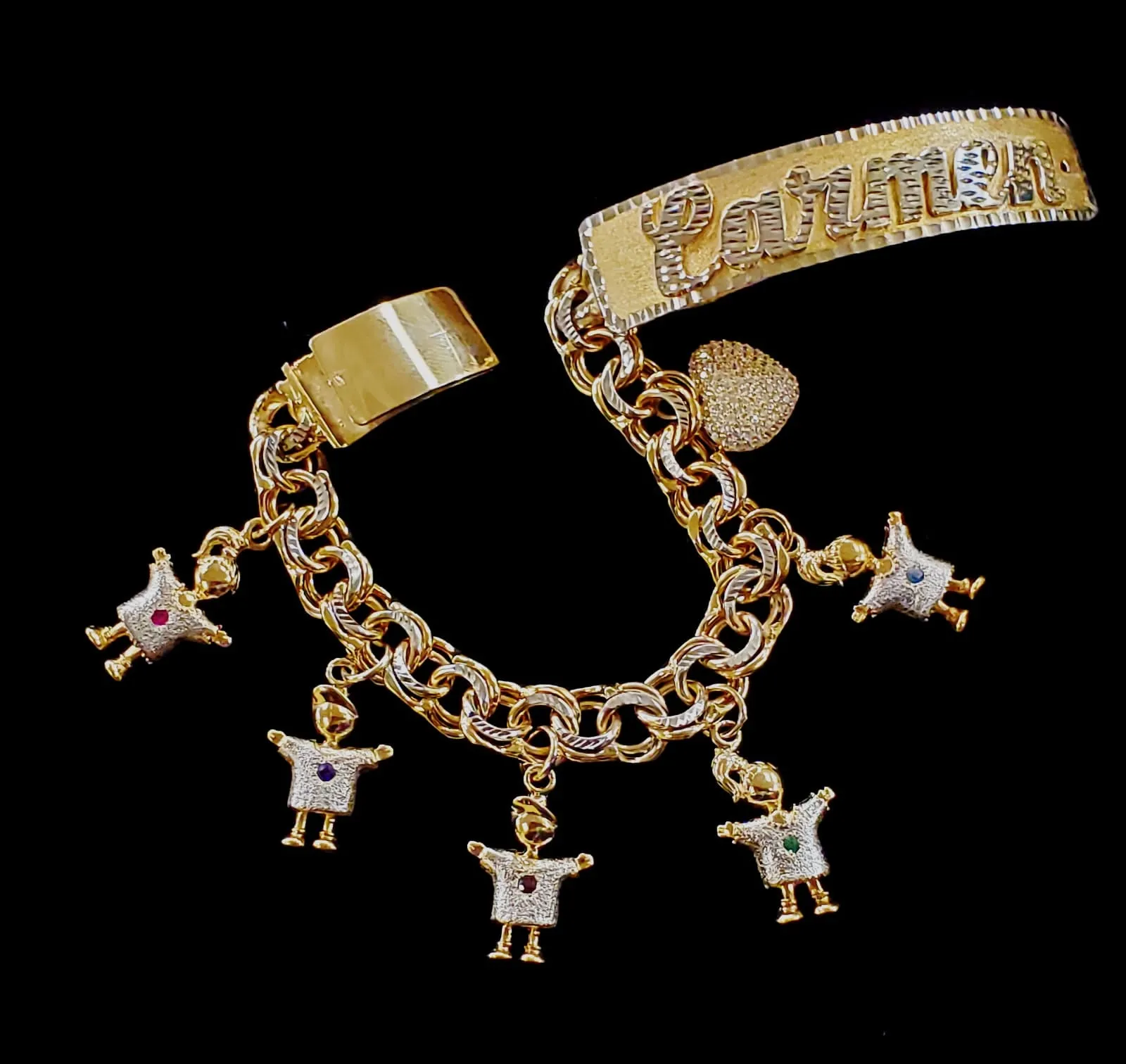 Name Id Chino Link Bracelet Customized With Child Charms And Birthstones