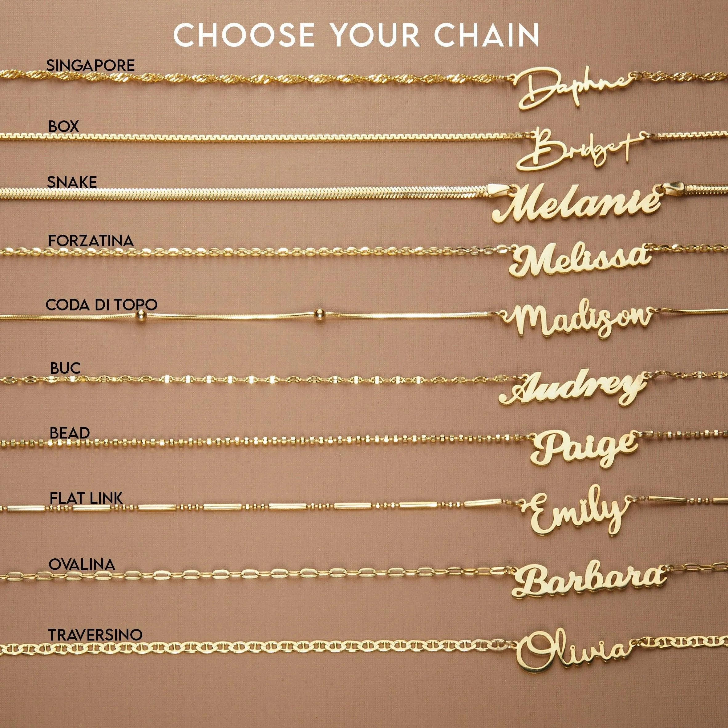 Name Necklace with Italian Chains - 18K Gold Vermeil