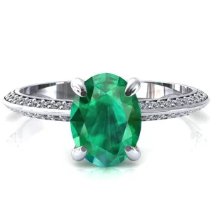 Nancy Oval Emerald 4 Prong 1/2 Eternity Diamond Knife Shank Accent Engagement Ring
