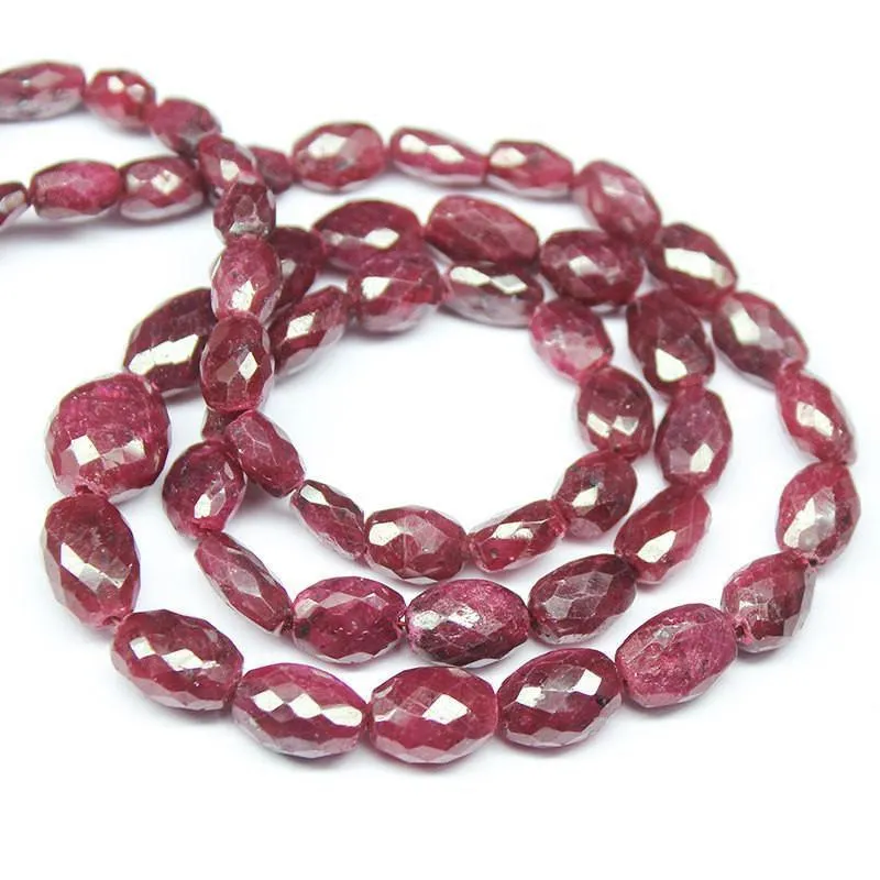 Natural Red Dyed Ruby Faceted Oval Beads Loose Gemstone Strand 9mm 12mm 15"