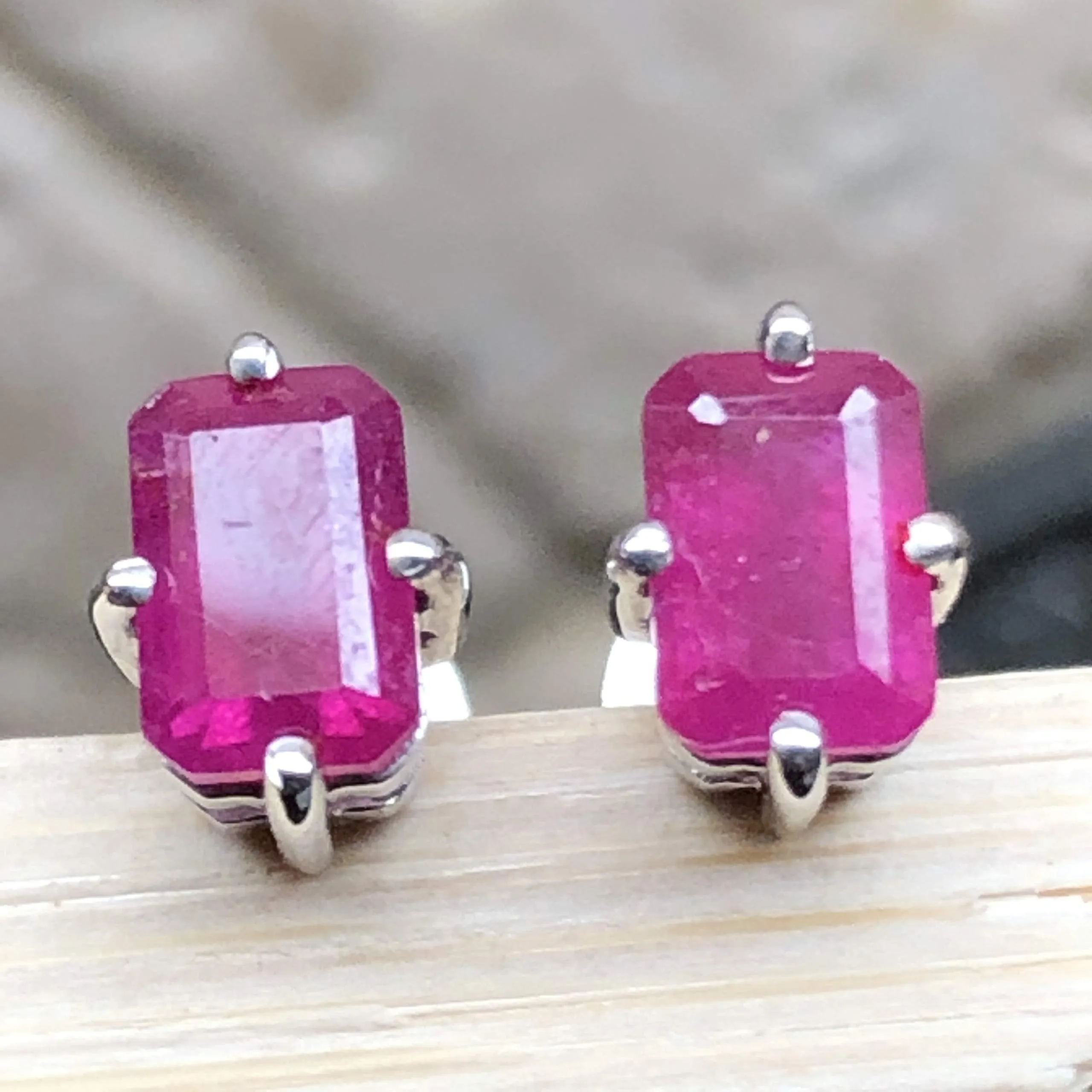 Natural Ruby 925 Solid Sterling Silver Earrings 6mm