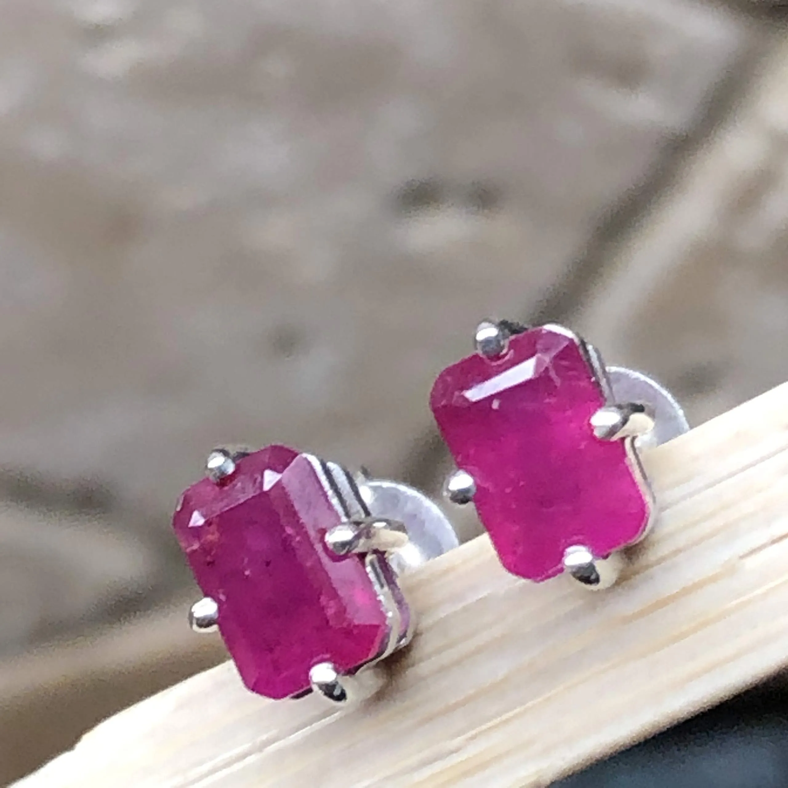 Natural Ruby 925 Solid Sterling Silver Earrings 6mm