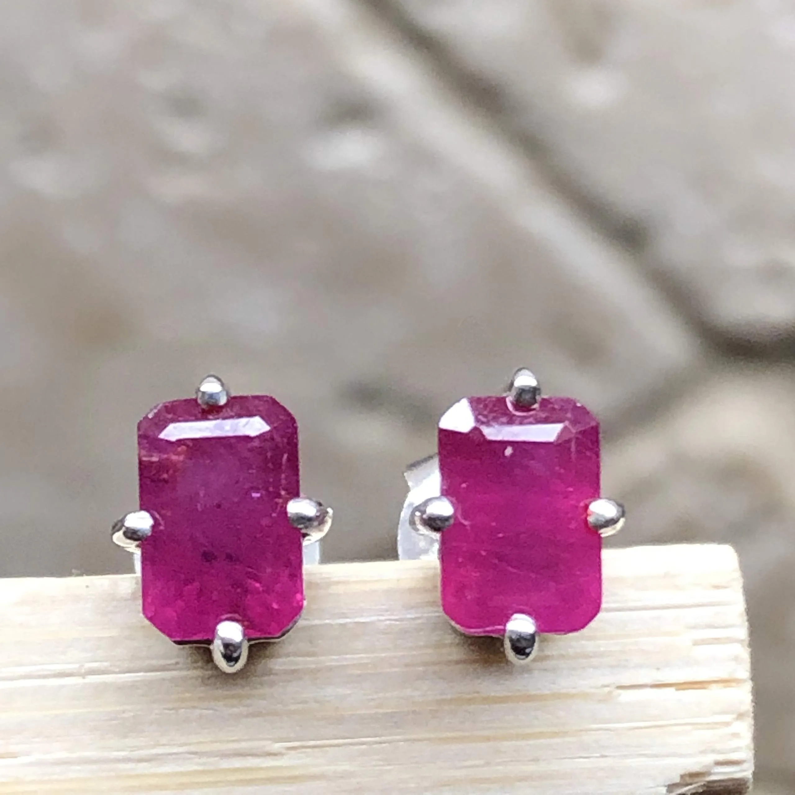 Natural Ruby 925 Solid Sterling Silver Earrings 6mm