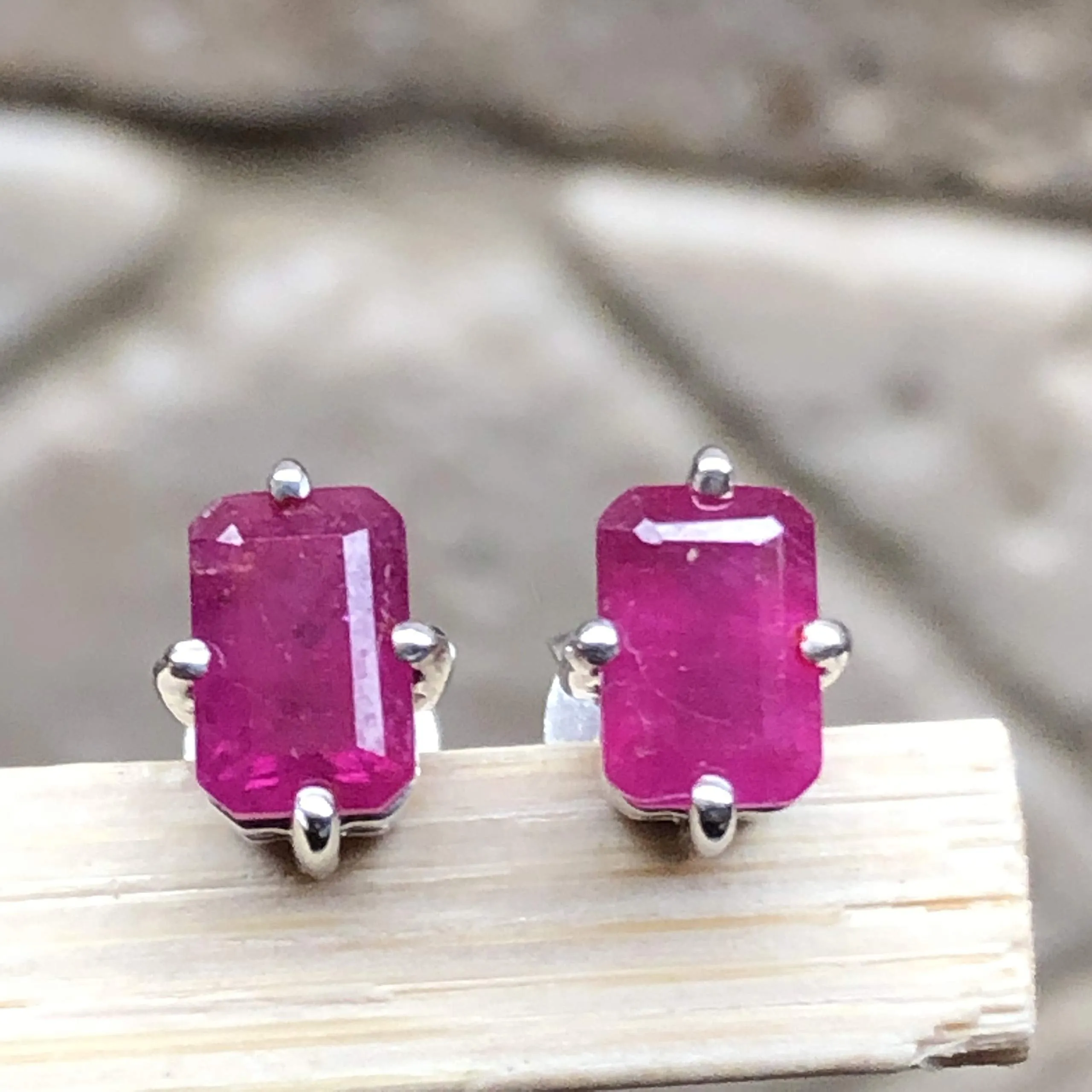 Natural Ruby 925 Solid Sterling Silver Earrings 6mm