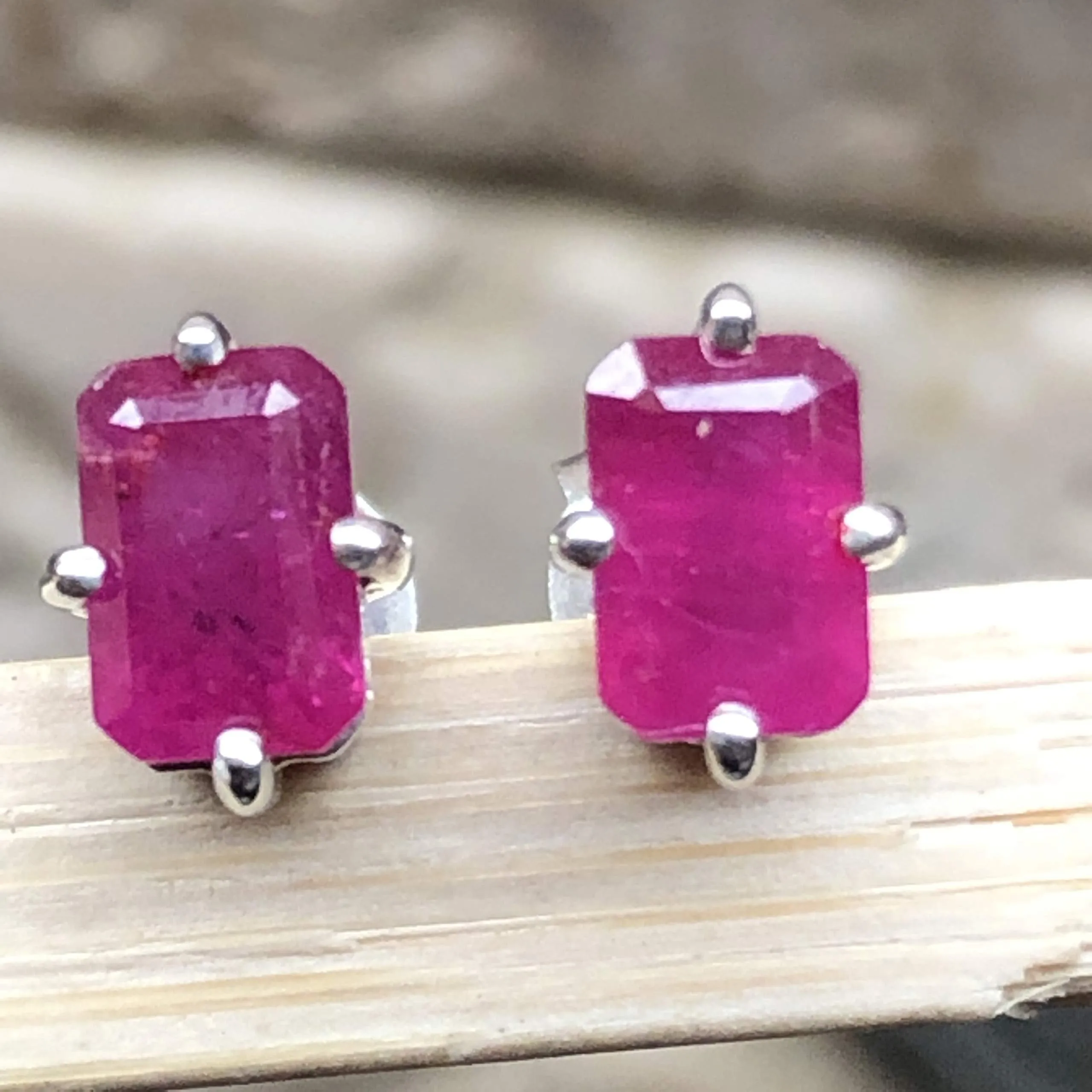 Natural Ruby 925 Solid Sterling Silver Earrings 6mm