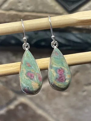 Natural Ruby in Fuchsite 925 Solid Sterling Silver Earrings 35mm