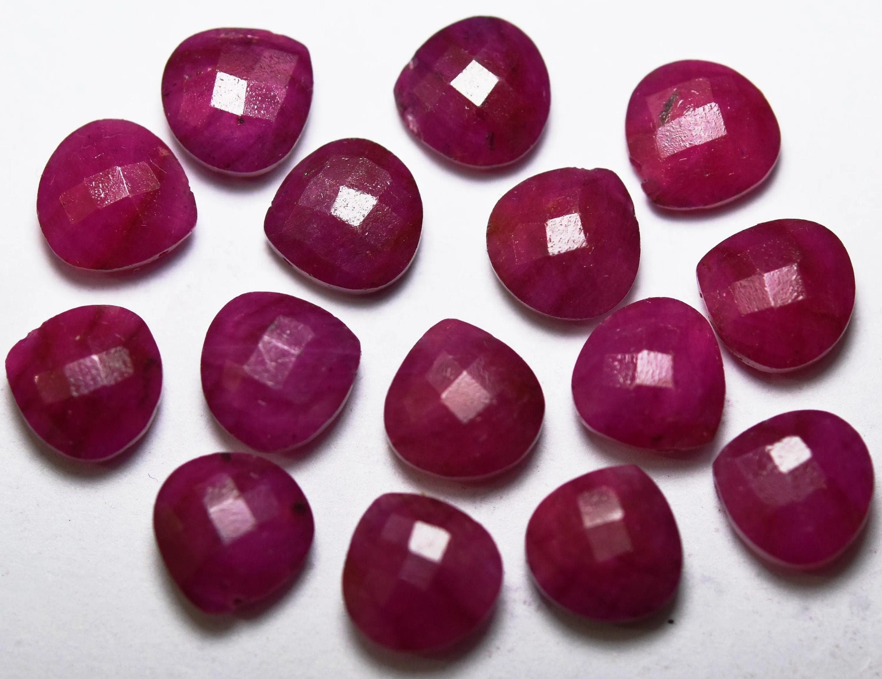 Natural Ruby, Side Drilled Faceted Heart Shape, Size 8mm 5 Match Pair
