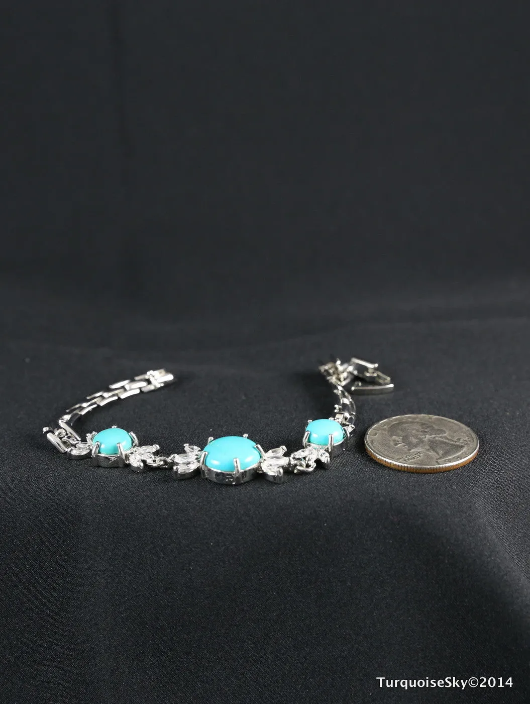 Natural turquoise bracelet with crystals 7.2 inches