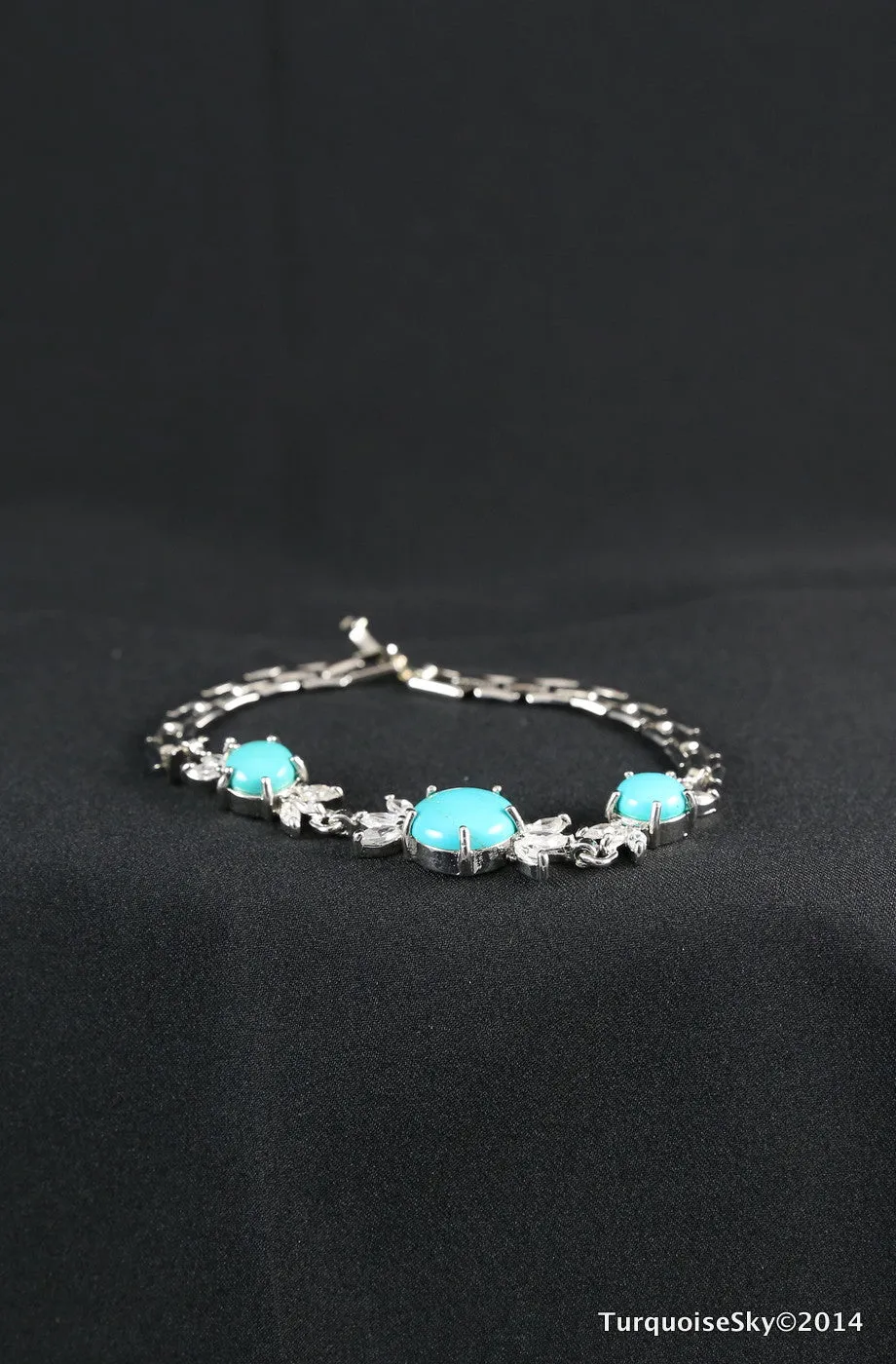 Natural turquoise bracelet with crystals 7.2 inches