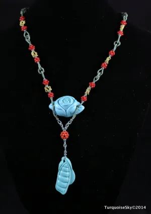 Natural turquoise necklace 26  inches
