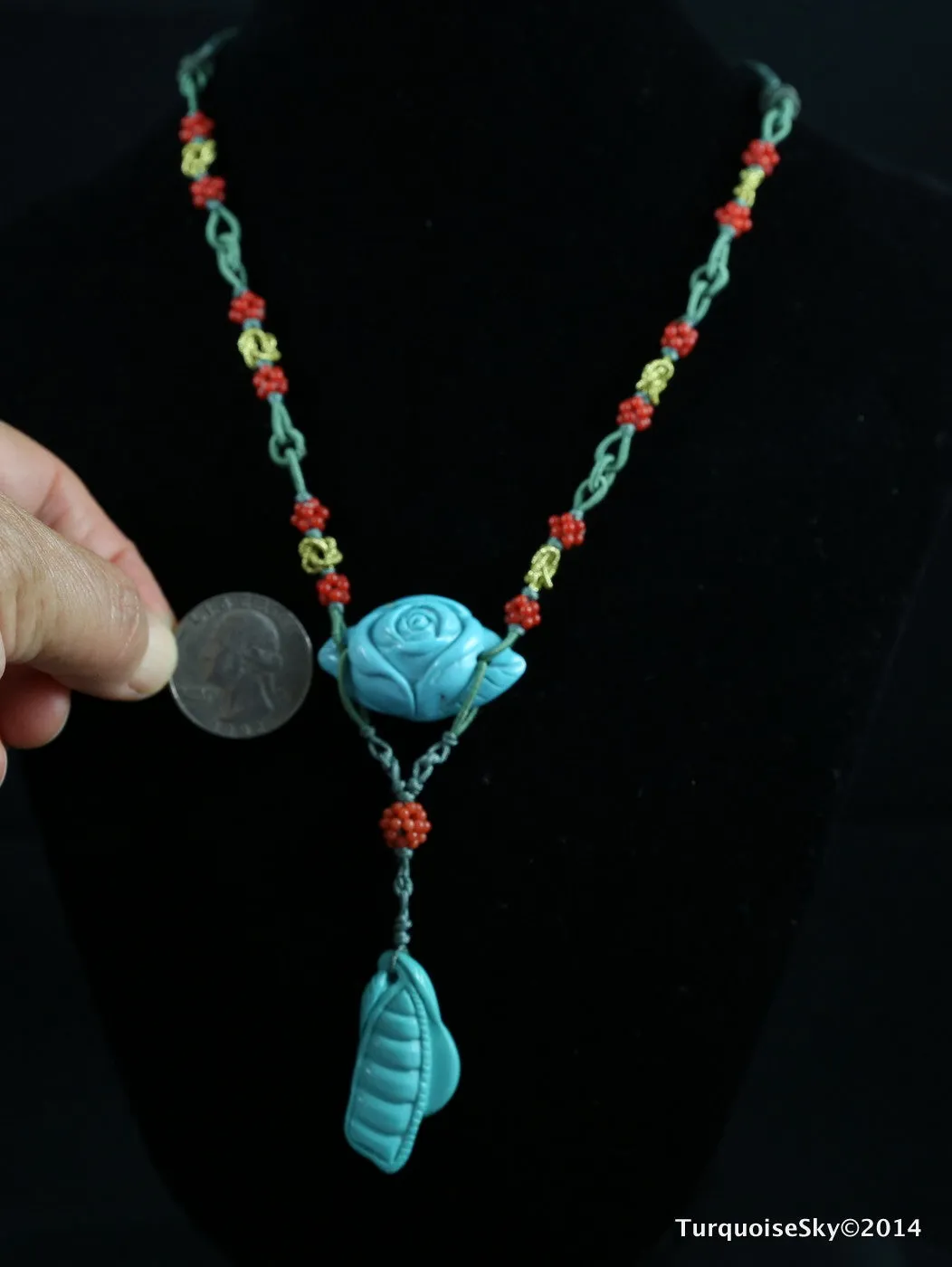 Natural turquoise necklace 26  inches