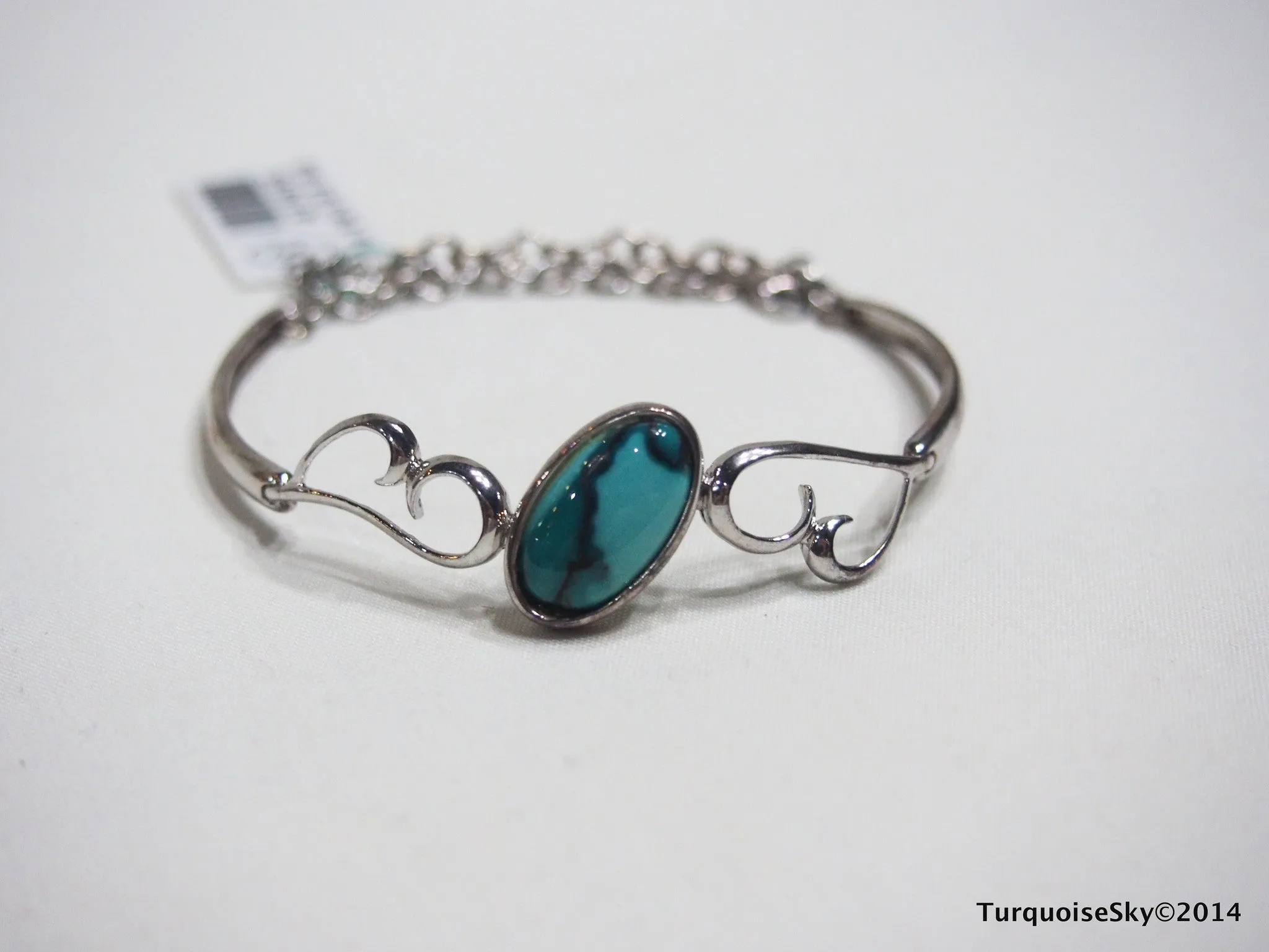 Natural turquoise silver bracelet 9.4 inches