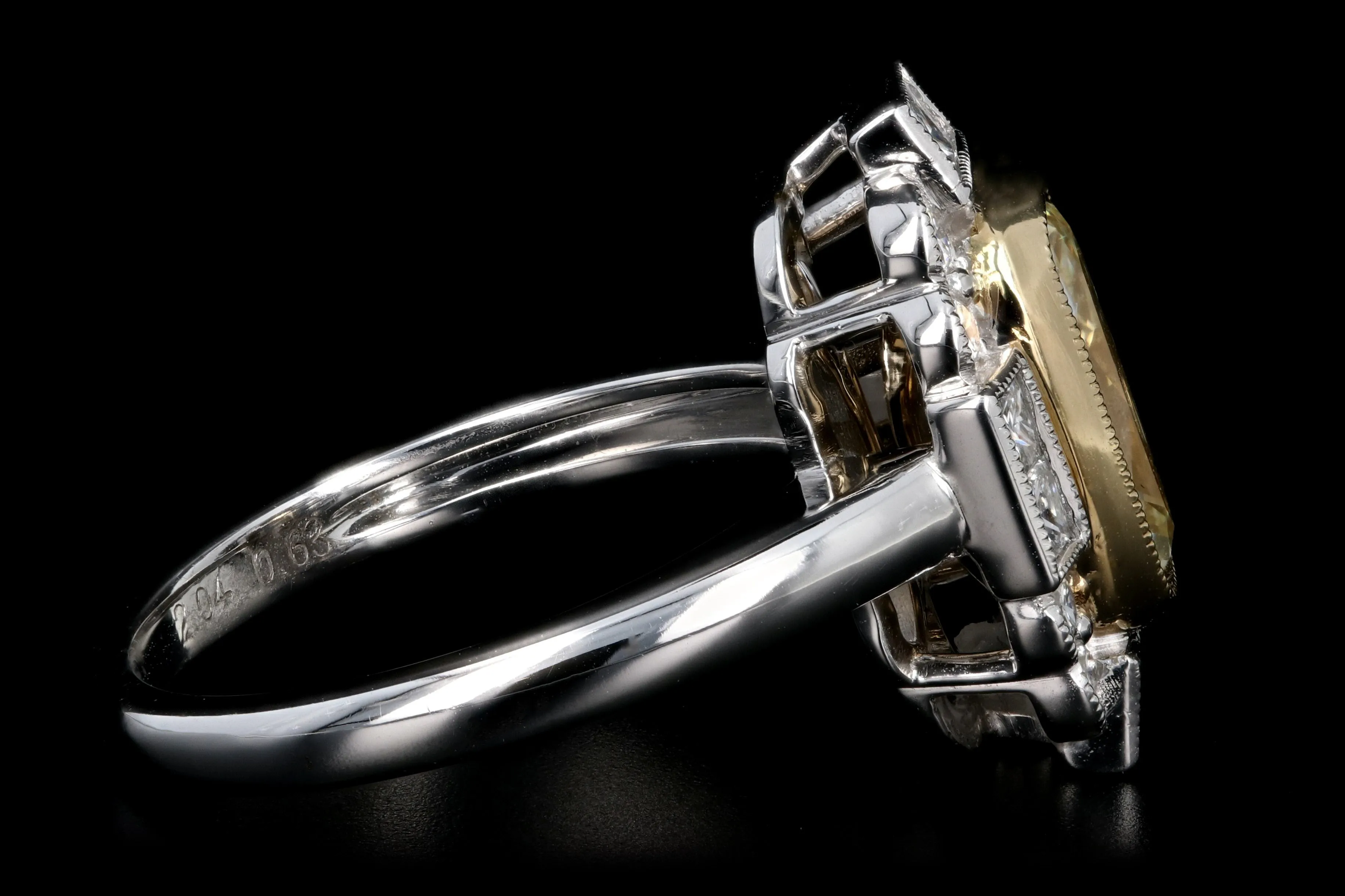 New 14K White Gold 2.04 Light Yellow Cushion Cut and White Diamond Ring