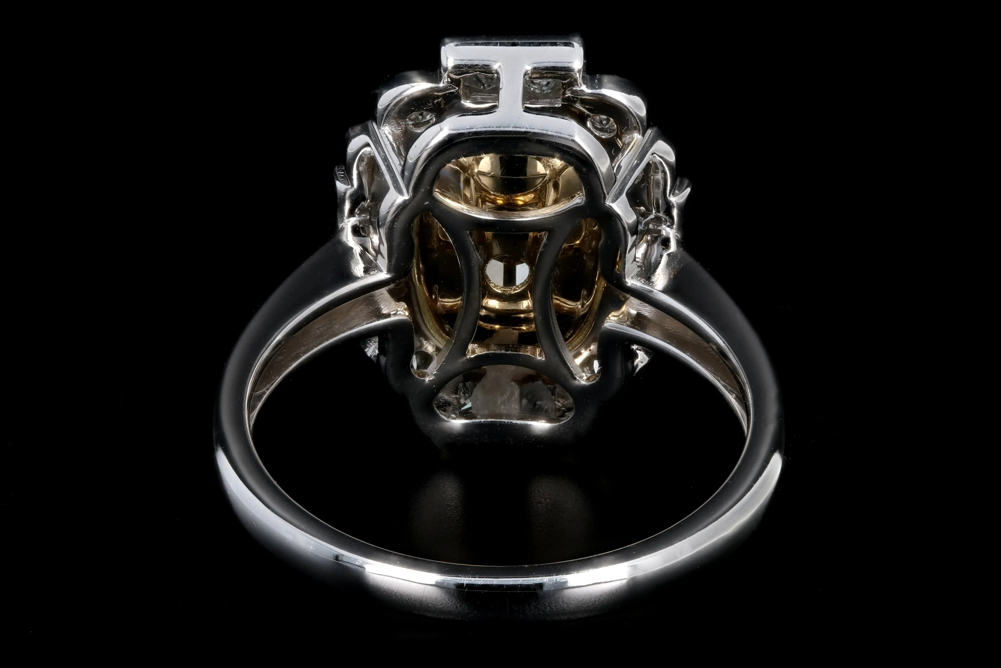 New 14K White Gold 2.04 Light Yellow Cushion Cut and White Diamond Ring