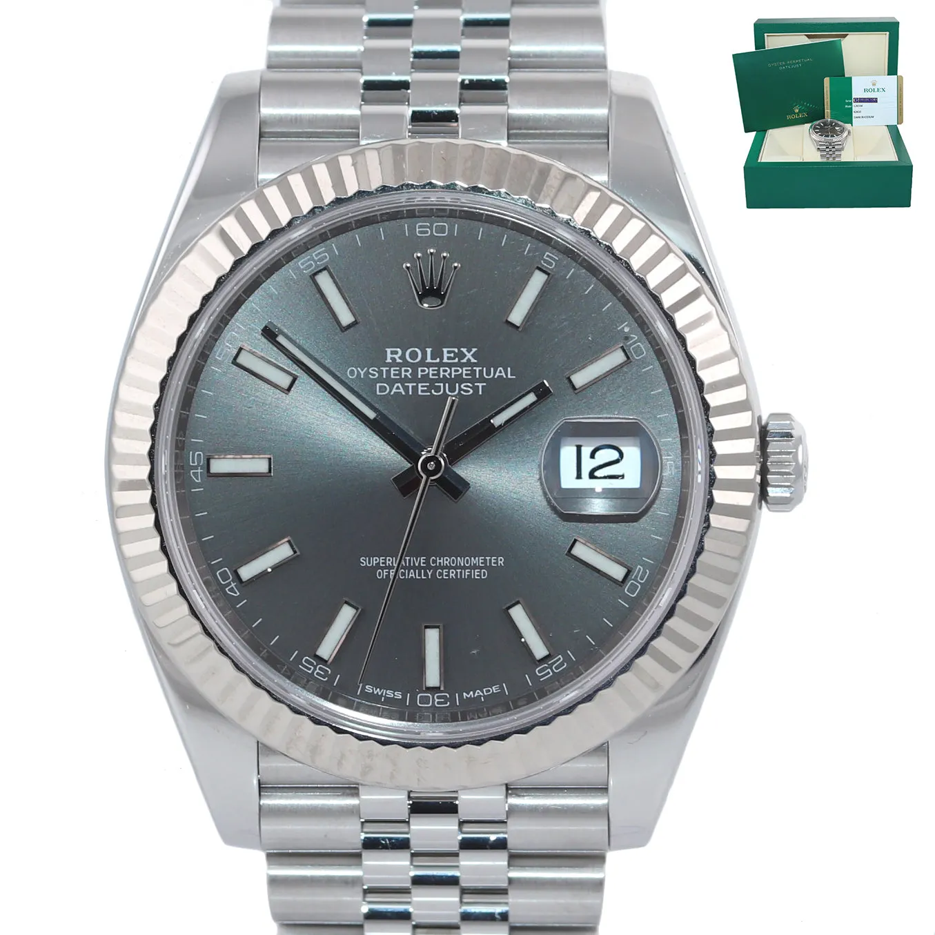 NEW 2020 PAPERS Rolex DateJust 41 Dark Rhodium 126334 Steel 18K Jubilee Watch
