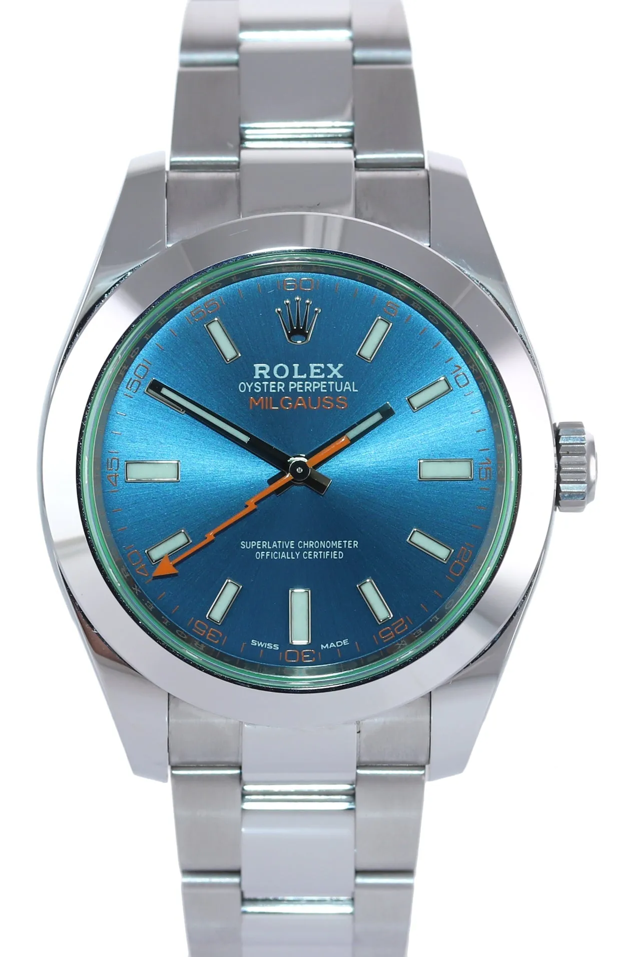 NEW 2021 Papers Rolex Milgauss Blue Anniversary Green 116400GV Steel 40mm Watch