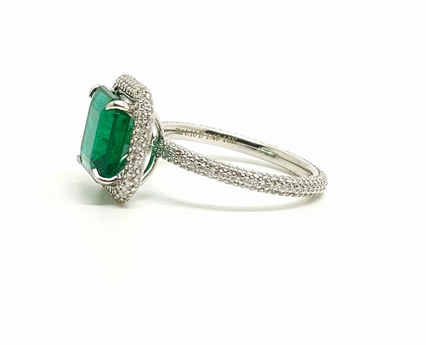 New Classic Halo Diamond Ring with Emerald in 18k white gold