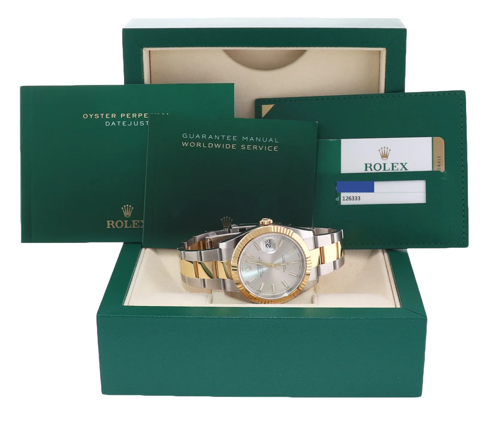 NEW PAPERS Rolex DateJust 41 126333 Two Tone Gold Silver Oyster Watch Box