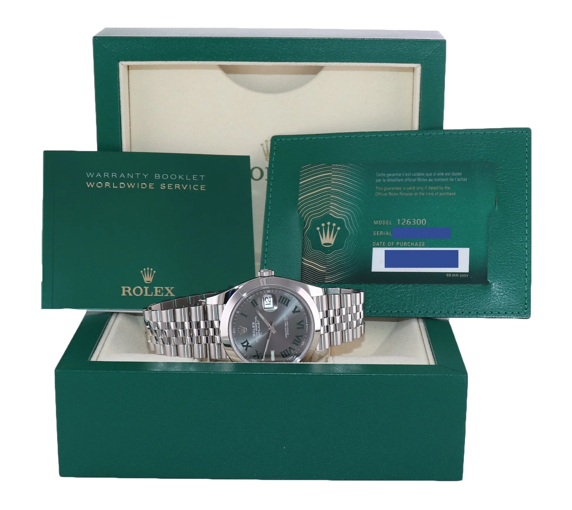 NEW Sept 2021 PAPERS Rolex DateJust 41 Steel 126300 Wimbledon Grey Jubilee Watch