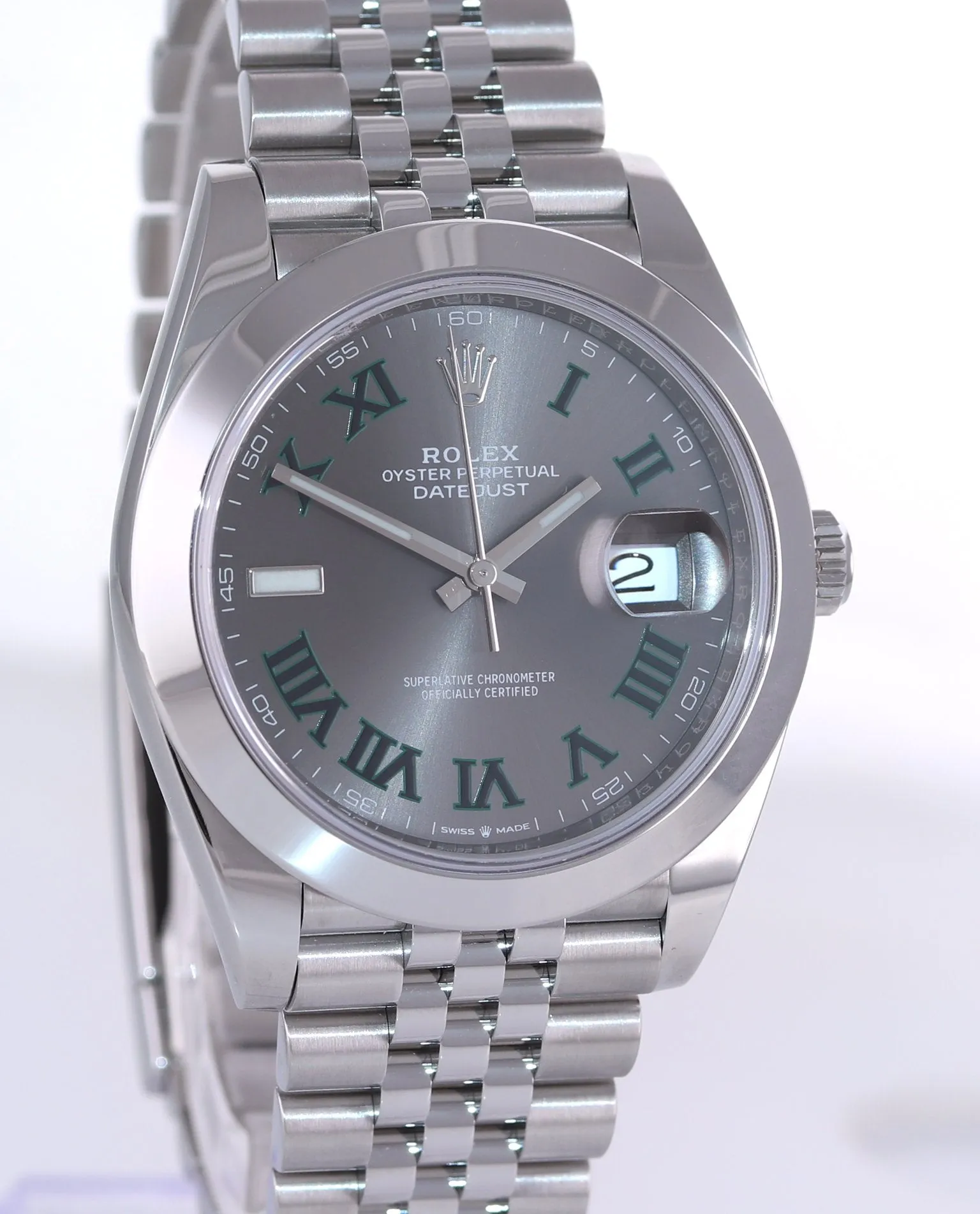 NEW Sept 2021 PAPERS Rolex DateJust 41 Steel 126300 Wimbledon Grey Jubilee Watch