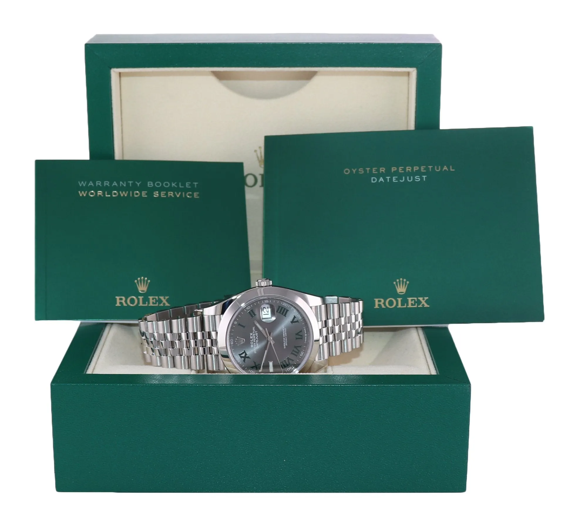 NEW Sept 2021 PAPERS Rolex DateJust 41 Steel 126300 Wimbledon Grey Jubilee Watch