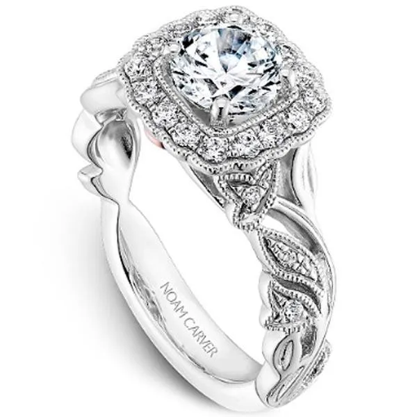 Noam Carver Floral Leaf Vintage Style Halo Diamond Engagement Ring