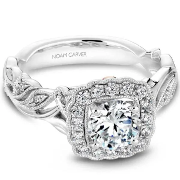 Noam Carver Floral Leaf Vintage Style Halo Diamond Engagement Ring