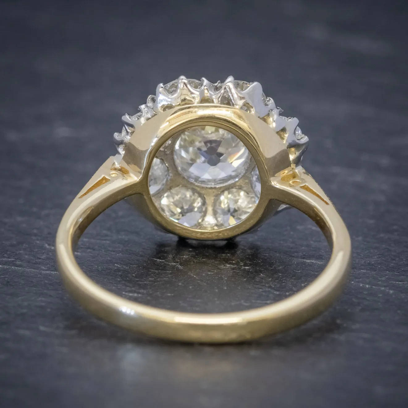 Old Cushion Cut Diamond Cluster Ring 18Ct Gold Platinum 3Ct Of Diamond