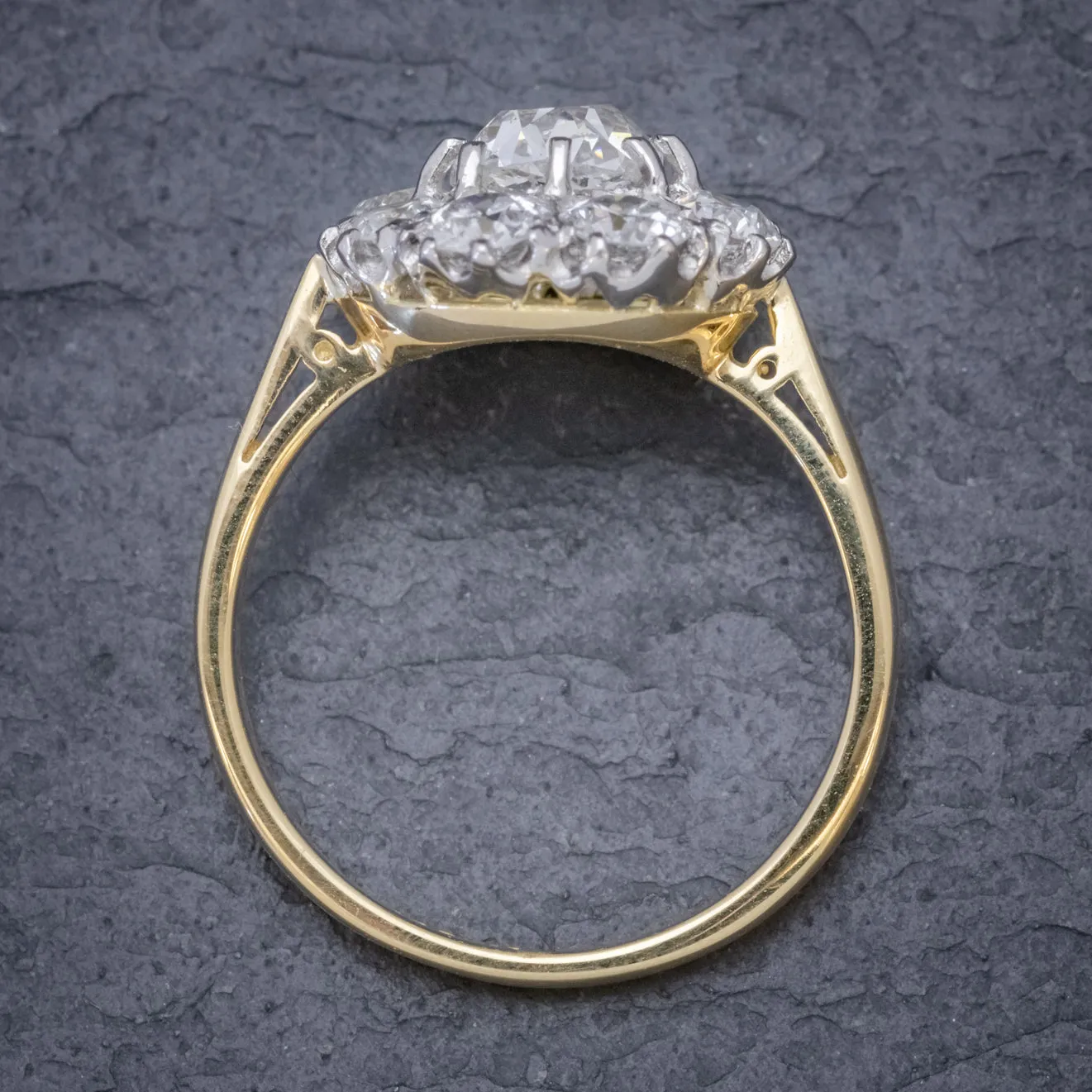 Old Cushion Cut Diamond Cluster Ring 18Ct Gold Platinum 3Ct Of Diamond