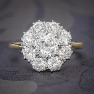 Old Cushion Cut Diamond Cluster Ring 18Ct Gold Platinum 3Ct Of Diamond