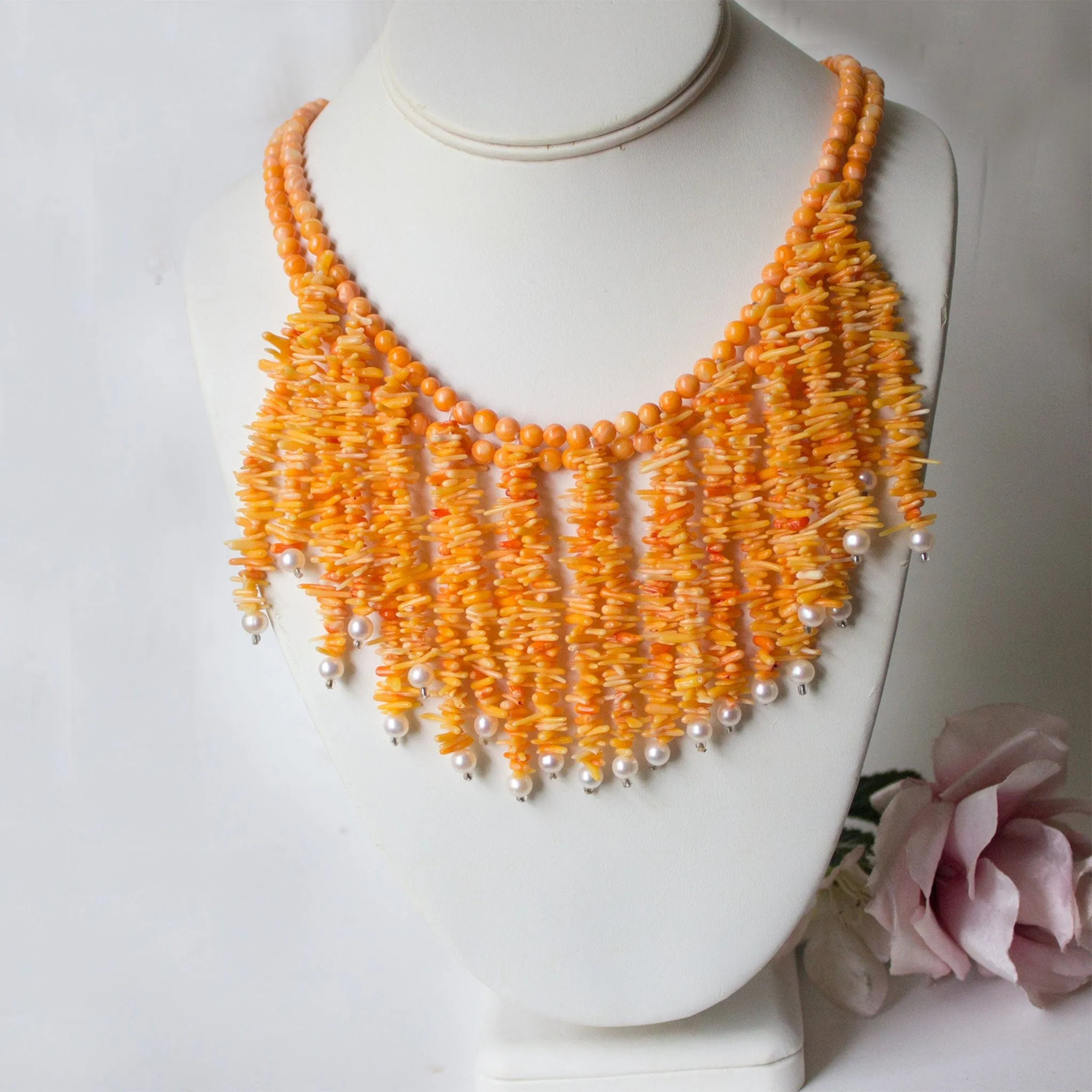 Orange Coral Pearl Necklace