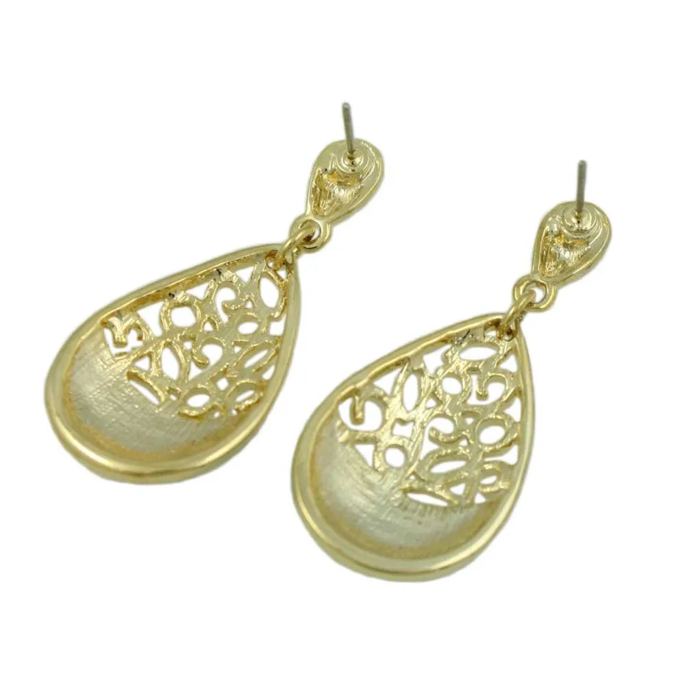 Orange Enamel and Crystal Filigree Teardrop Dangle Earring - REE404OG