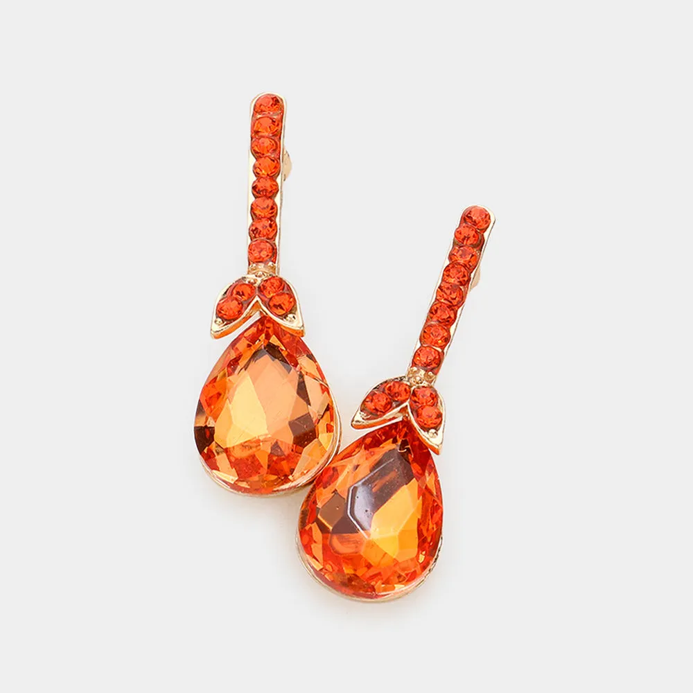 Orange Teardrop and Rhinestone Dangle Earrings | Pageant Earrings | Interview Earrings | 605225